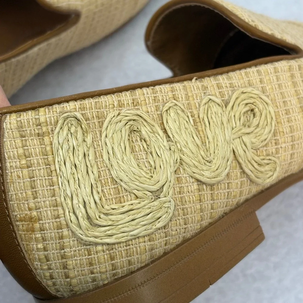 Aldo Tan‎ Woven LOVE Raffia Loafers Mens Size 9 Summer Boho Slip On Shoes Beach